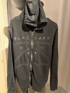 Black Graphic Zip-Up Hoodie Shirt Jacket - Blacknavy